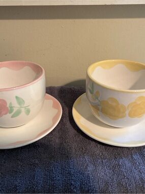 Bath & Body Works Pastel Pink and Yellow Floral Tea Cup & Saucer Set